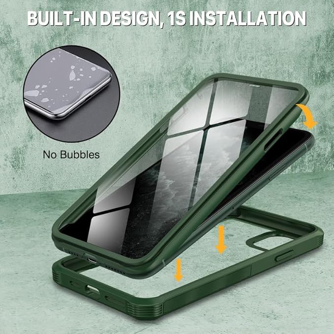 CENHUFO Privacy for iPhone 11 Pro Max Case, Full Body Phone Case with Built-in 9H Tempered Glass Privacy Screen Protector and Camera Lens Protector, Anti Peep Shockproof Bumper Clear Cover - Green