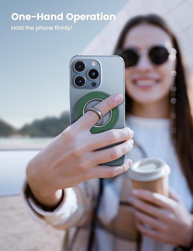 Lamicall Magnetic Phone Ring Grip Holder, [Upgraded Strong Magnet] Finger Ring Holder Stand, Mag Kickstand Accessories for iPhone 17 Pro Max, Dark Green