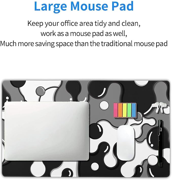 Black White Grey Mouse Pad XL Large Anime Cool Geometric Japanese Extended Desk Mat 60x35 CM Non-Slip Rubber Base Stitched Edge Large Mousepad for Desk Gaming Laptop Desktop,24x14 Inch