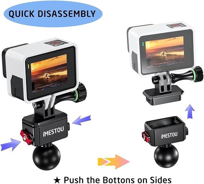 iMESTOU Action Camera Riding Mount with Three-Claw Joint for Gopro Motion Cameras, 1“ Ball Head 360° Adjustable Fits for RAM 1" Ball Bike Phone Mounts