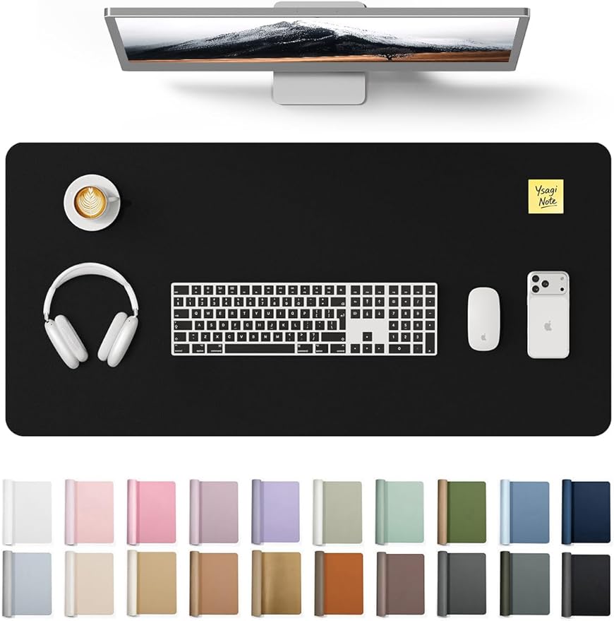 YSAGi Leather Desk Protector, Office Mat, Large Mouse Mat, Non-Slip PU Leather Blotter, Laptop Desk Mat, Waterproof Writing Pad for Office and Home (Black, 31.5" x 15.8")