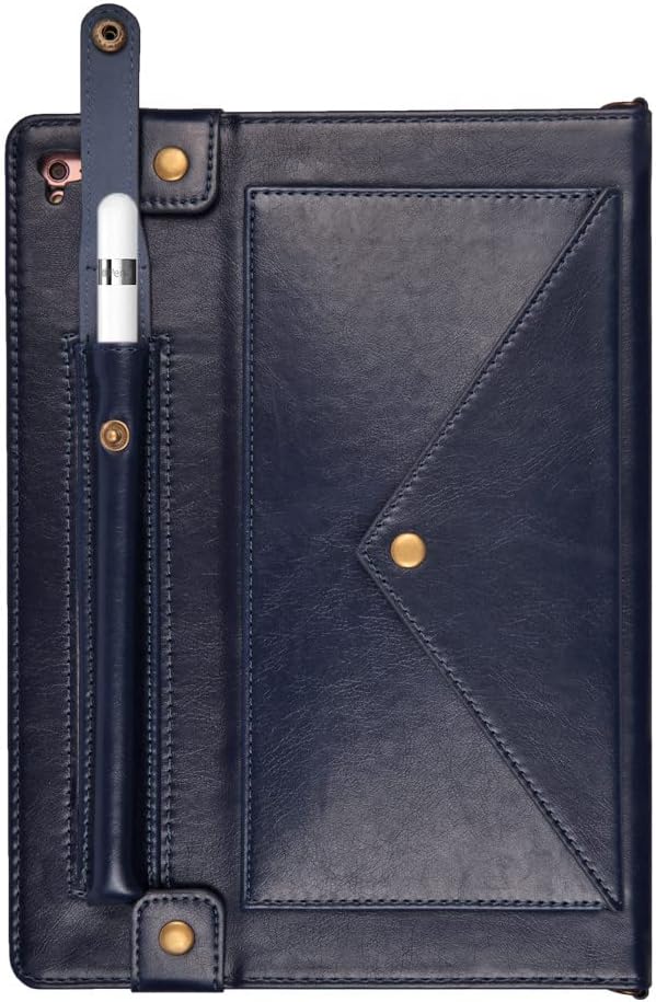 Handbag Case for Apple iPad 5/iPad 6 9.7", iPad Air 1st/2nd Generation Cases, Techcircle Folio Stand Crossbody Wallet Case with Pencil Holder, Hand Strap & Shoulder Strap Soft Protective Cover, Navy