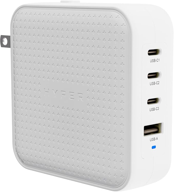 HyperJuice® 100W GaN Safety Tested Travel Charger - Quad-Port GaN Charger for iPhone, iPad, MacBook, Smartphone, & Laptop - Compact Type C Charger Fast Charging Phone Charger for 4 Devices (White)