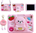 3D Cute Bear Case for iPad 10th Generation (2022) 10.9 inch/iPad (A16) 11th 2025 11 inch,Cartoon Pretty Sweet Bear Soft Silicone Foldable Stand Case with Lanyard for Kids Teens Girls