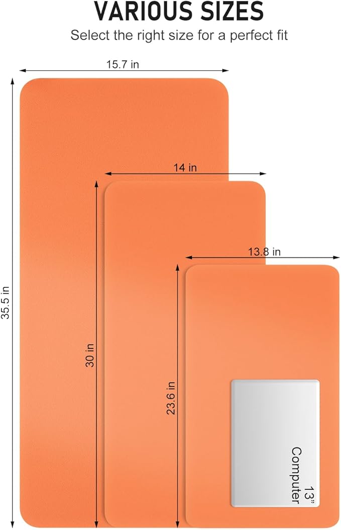Desk Pad, 30" x 14" PU Leather Non-Slip Desk Mat Large Mouse Pad for Desktop, Waterproof Laptop Computer Writing Mat for Office, Home, Work, Gaming, Orange