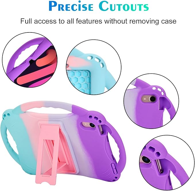 TopEsct Kids Case for iPad mini 7 (A17 Pro) 2024 /iPad Mini6 2021, Shockproof Silicone Cover with Handle Stand for 8.3" iPad mini 6th/7th Gen, Puple and Turquoise