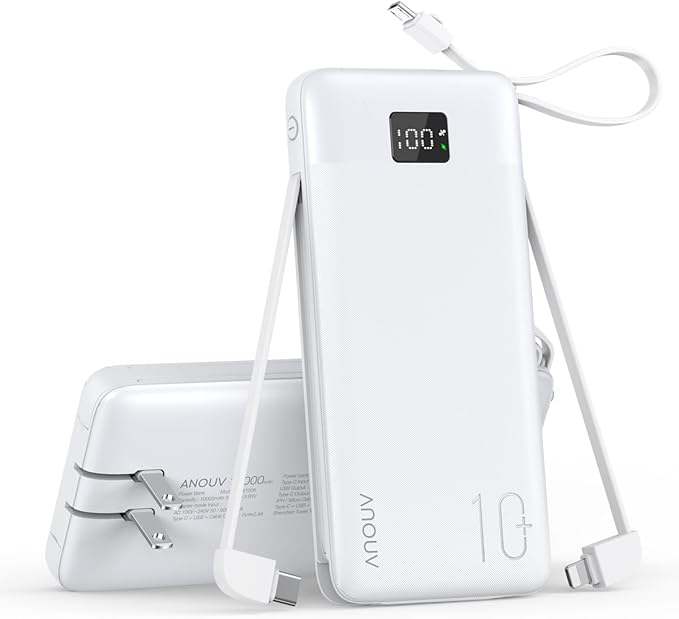 Portable Charger Built-in Cables and AC Wall Plug, 10000mAh 22.5W PD Fast Charging Power Bank, Lightweight Compact Battery Pack Travel Essentials for iPhone 17/16/15/14/13 Series,Samsung,Tablets
