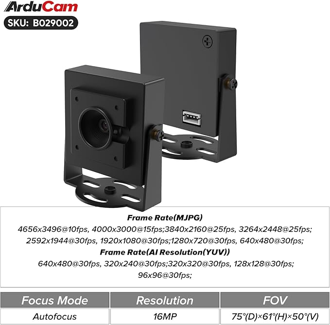 Arducam 4K 8MP Autofocus USB Camera Module with HDR, 1080P USB 2.0 Webcam, Lightburn Camera with Multiple preset AI Resolutions for Computer, Laptop, Raspberry Pi, Jetson Nano