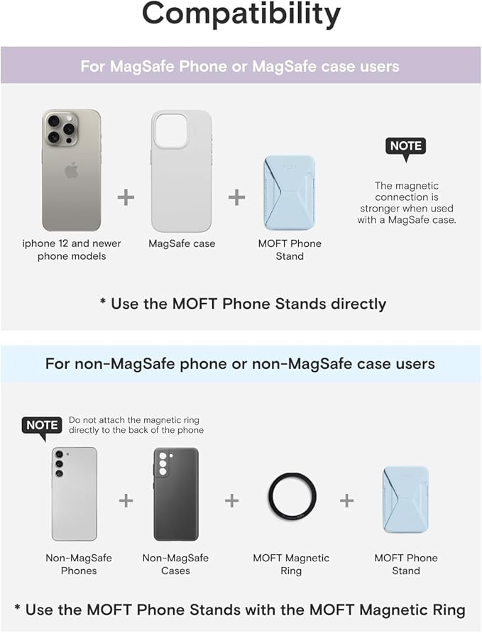 MOFT Magnetic Wallet Stand Compatible with iPhone 16/15/14/13/12 Series, Angle Adjustment & Magsafe Compatible MOVAS Phone Stand, Soothing Mist