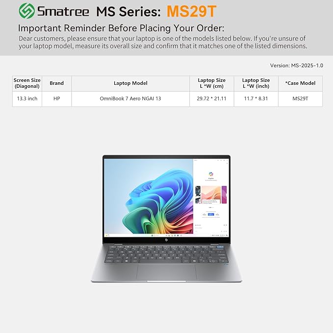 Smatree MS29T Hard EVA Protective Sleeve with Stand Compatible for 13.3 inch HP OmniBook 7 Aero NGAI 13, Anti-Shock and Waterproof Laptop Bag