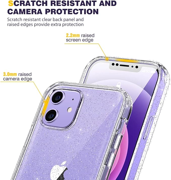 Diaclara Designed for iPhone 12 Mini Case, Full Body Rugged with Built-in Touch Sensitive Anti-Scratch Screen Protector, Soft TPU Bumper Case for iPhone 12 Mini 5.4" (Clear Glitter)