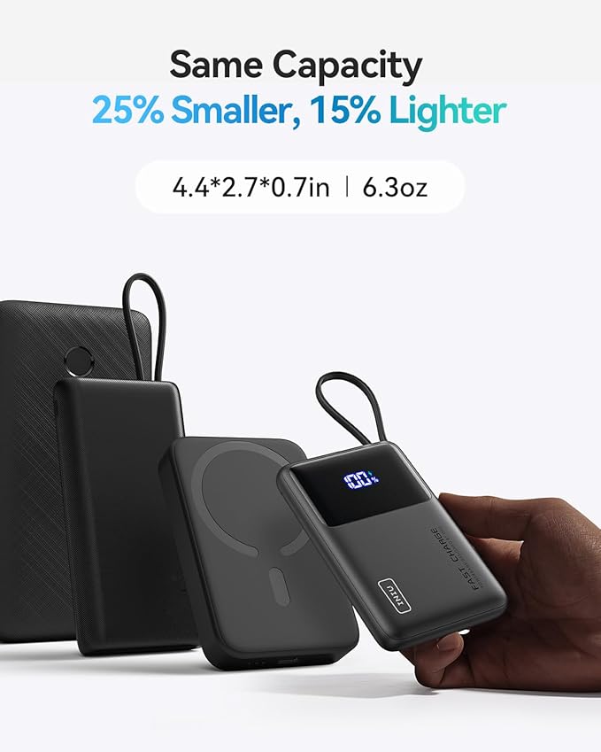 INIU 45W Power Bank, Slimmest 10000mAh Portable Charger with Built in USB-C Cable, Fast Charging USB C in&Out Battery Pack, Travel External Phone Charger for iPhone 17 16 15 Samsung S24 S23 Google etc