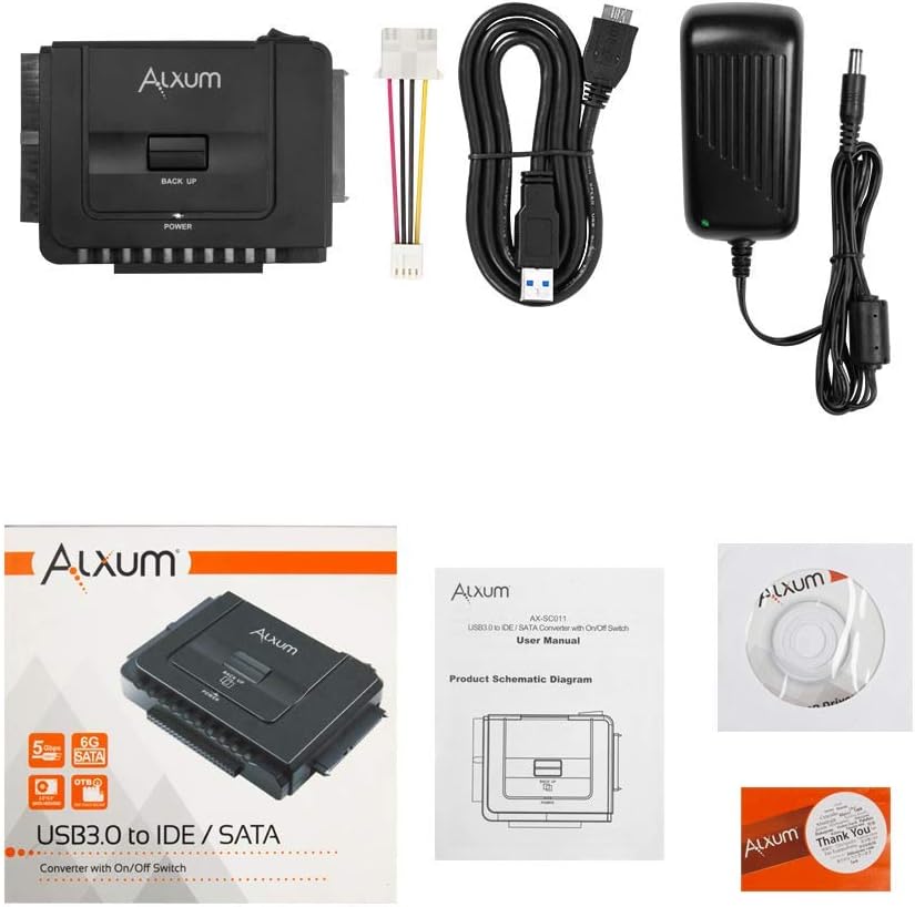Alxum SATA IDE to USB C Hard Drive Adapter with Power,SATA Adapter External Hard Disk Reader for 2.5/3.5 inch IDE