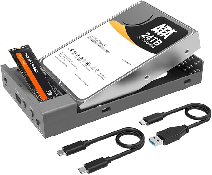 MAIWO External Hard Drive Enclosure for M.2 NVMe SSD and 2.5/3.5 Inch SATA SSD/HDD, Bidirectional Clone NVMe and SATA, USB 3.2 Gen2 (10Gbps) Type-C Hard Disk Adapter Docking Station