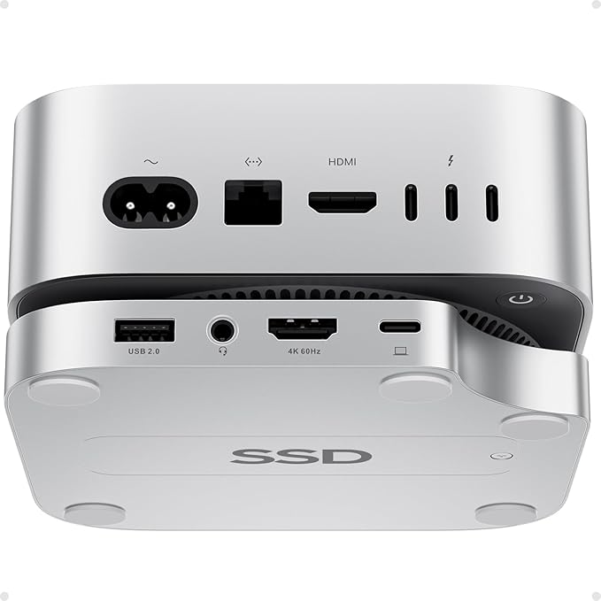 Mac mini M4 Dock with 4TB M.2 SSD Enclosure (SSD NOT Included), Mac mini M4/ M4 Pro Hub Stand with HDMI 4K@60Hz, 2024 MacMini USB C Hub Accessories, 3 USB A 2.0, SD/TF, 3.5mm Audio
