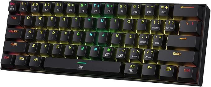 Redragon K630 Dragonborn 60% Wired RGB Gaming Keyboard, 61 Keys Compact Mechanical Keyboard with Tactile Blue Switch, Pro Driver Support, Black