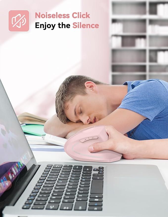 TECKNET Ergonomic Mouse, 4800 DPI Wireless Vertical Mouse with 5 Adjustable DPI Levels, 2.4GHz Optical Carpal Tunnel Mouse, 6 Buttons for Laptop, Desktop, PC, MacBook - Pink