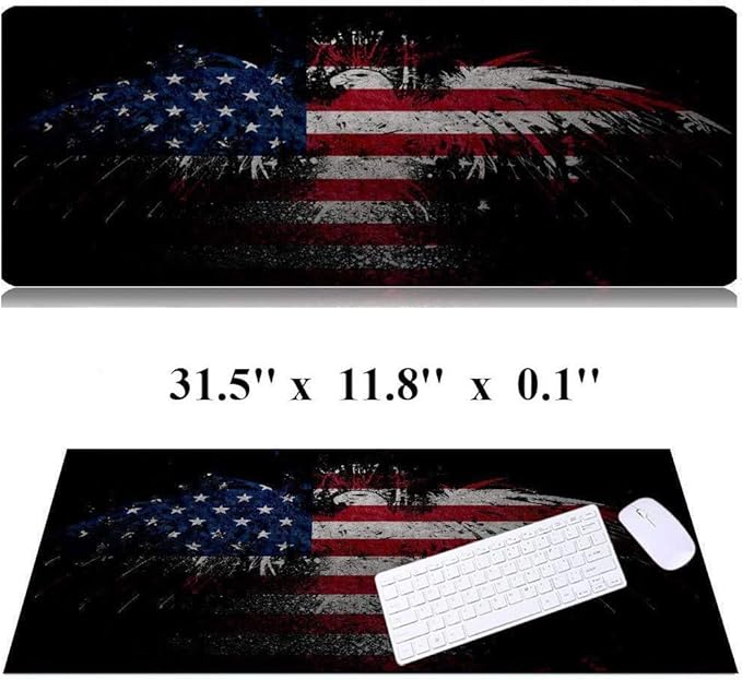 31.5x11.8 Inch Non-Slip Long Extended Large Gaming Mouse Pad with Stitched Edges XL Laptops Keyboard Mouse Mat(USA Eagle)