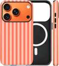 Magnetic for iPhone 17 Pro Case Cute Stripes Phone Case, Shockproof Slim TPU and Hard PC Protective Phone Cover Compatible with MagSafe Designed for Women Girls, Deep Orange