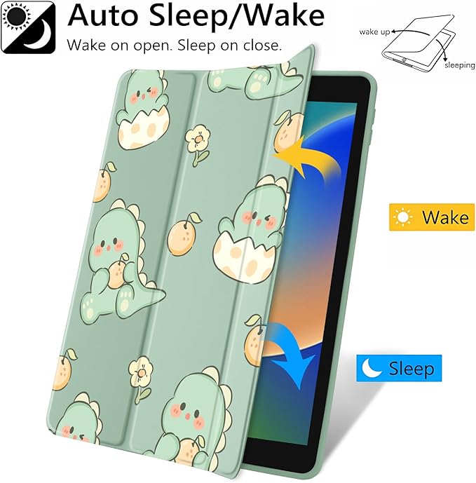 JOYLAND Cute Baby Dinosaur Pattern Case for iPad Pro 11-inch (M4) 2024 5th Generation,Clear Acrylic Hard Back Case with Pencil Holder Trifold Stand Tablet Cover (Model Number:A2836/A2837/A3006)
