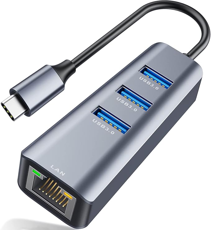 ABLEWE USB C to Ethernet Adapter, 4-in-1 RJ45 to USB-C/Thunderbolt 3 to Gigabit Ethernet LAN Network Adapter for MacBook Pro/Air 2023/2024, iPad Pro, iPhone 15/16 Pro/Max, Chromebook, XPS,Surface Book