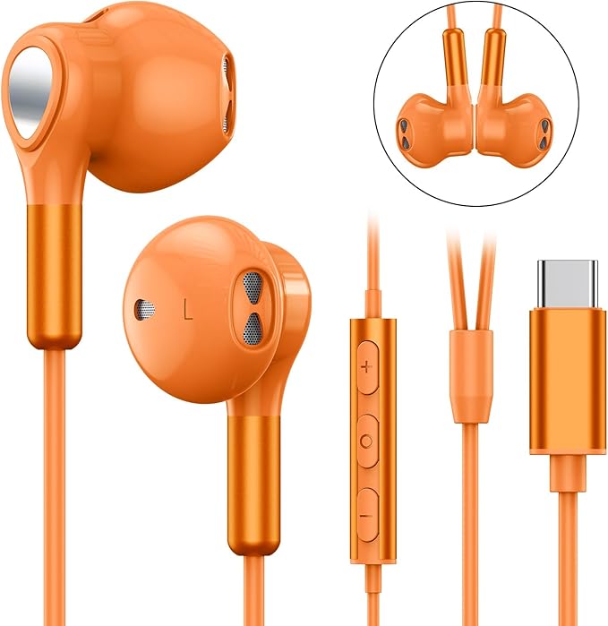 USB C Headphone for Samsung S25 FE S24 A16 A17 Wired Earbuds Magnetic in-Ear Type C Earphone with Microphone Volume Control Bass Stereo Noise Canceling for iPhone 17 Pro Max Air 16 16e 15 Pixel 10 9a