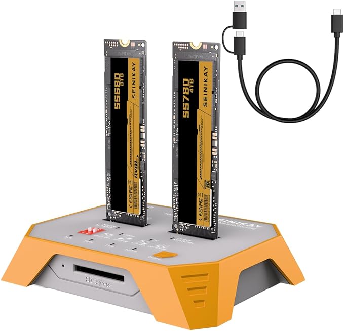 M.2 NVMe & M.2 SATA SSD Docking Station, Tool-Free M.2 Duplicator Cloner with SD Card Reader, Offline Cloning, Plug and Play