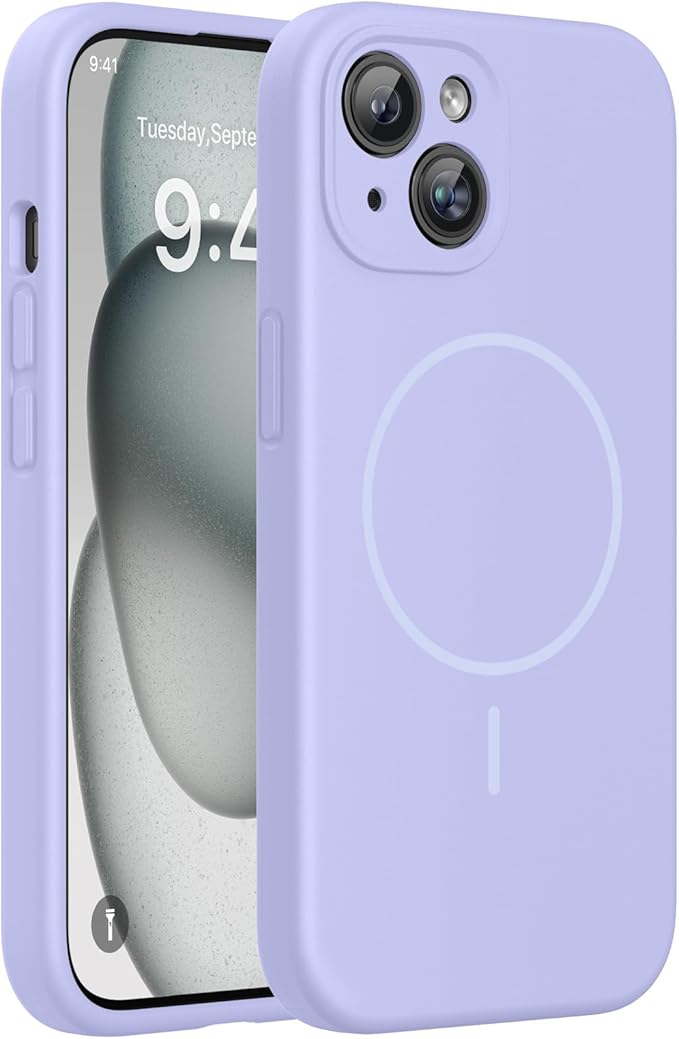 Miracase Magnetic for iPhone 15 Plus Case, [Soft Anti-Scratch Microfiber Lining], Magnetic for MagSafe, Liquid Silicone Shockproof Drop Protection Phone Case for 15 Plus, Light Purple