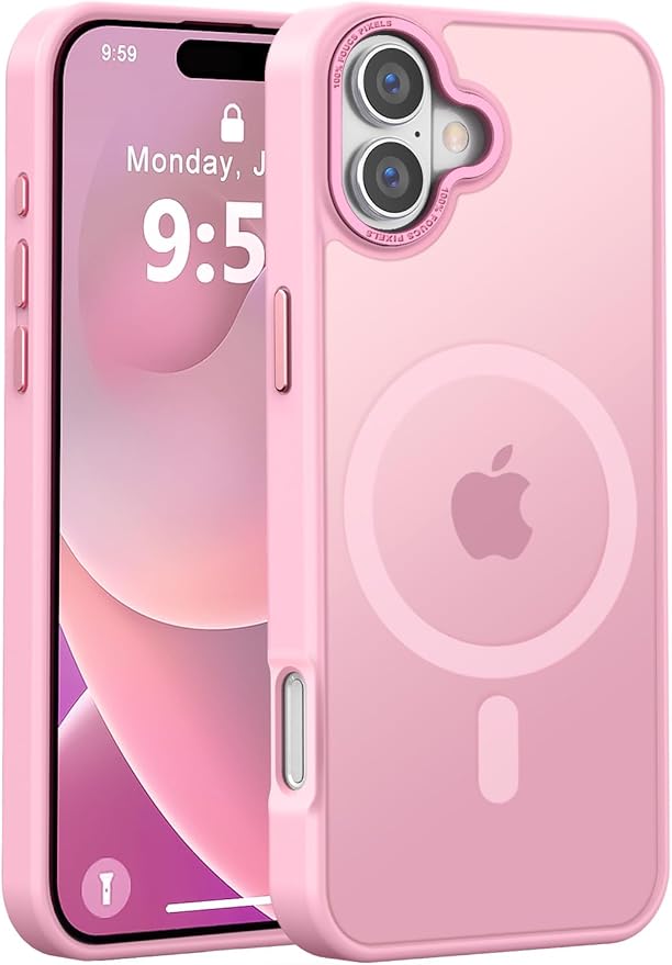 Newfuture Designed for iPhone 16 Case with Magnetic [13 FT Military Drop Protection] [Compatible with Magsafe] Slim Translucent Matte Shockproof with Anti-Fingerprint Phone Case, Chalk Pink