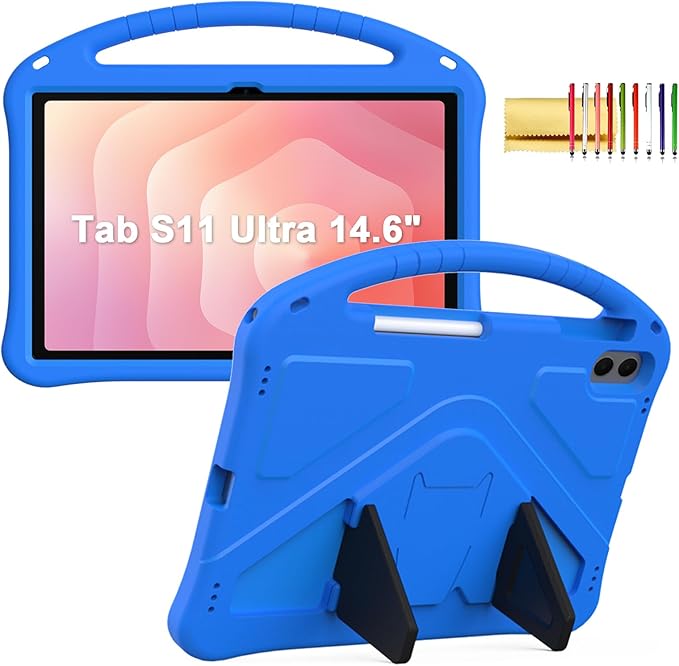 Kids Case for Samsung Galaxy Tab S11 Ultra 2025 14.6" Tablet, Techcircle Light Weight Shock Proof EVA Foam Handle Rugged Stand Protective Case, Blue