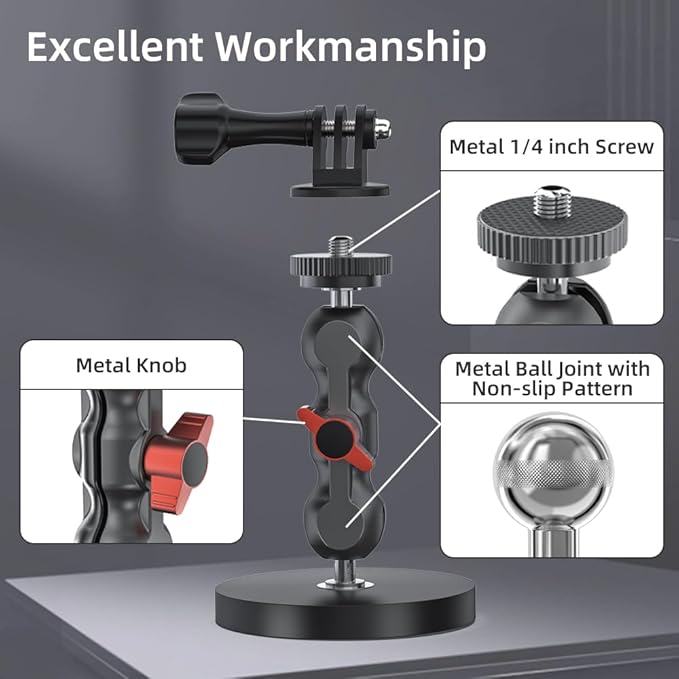 Magnetic Camera Mount, Magnetic Camera Car Mount with 2 Ball Head Attach to All Metal Surfaces Compatible with GoPro Hero 13/12/11, DJI Osmo 360, Action 6/5 Pro/4, Insta 360 X5/X4, AKASO nd More