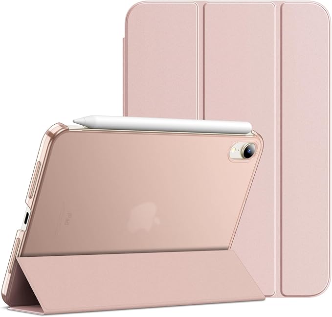 JETech Case for iPad mini (A17 Pro, 2024 Model, 7th Generation) / mini 6 (2021 Model, 6th Generation), Slim Stand Hard Back Shell Smart Cover with Auto Wake/Sleep (Rose Gold)