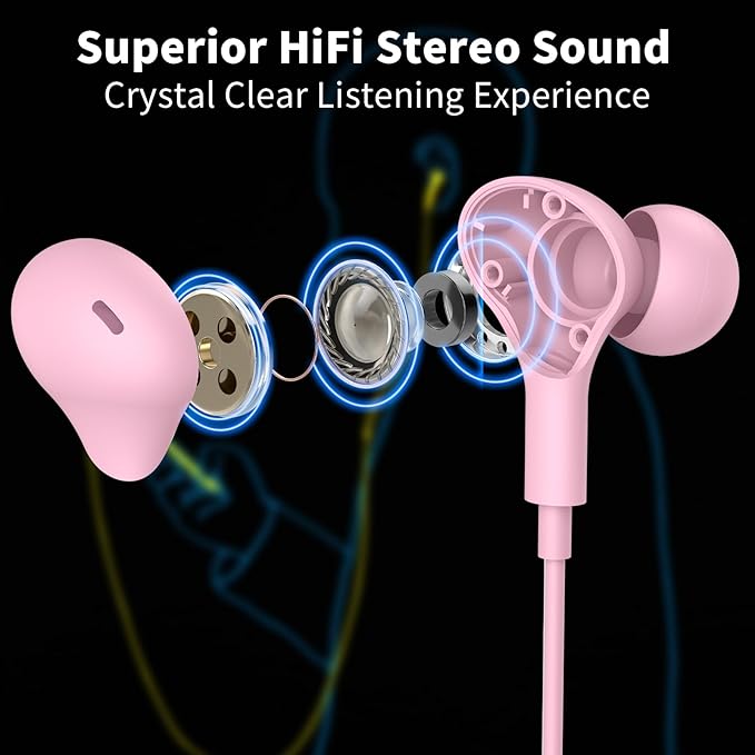 USB Headphones with Microphone for Laptop,7.5ft Magnetic Wired Earbuds Noise Canceling in-Ear Earphones with Mute Mic Volume Control Stereo Bass for PC Desktop Dell HP Acer Laptop,School,Women/Girl