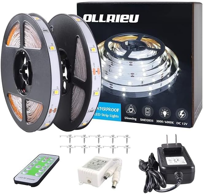 LED Strip Lights White 50ft Dimmable 6000K Strip Lighting, 12V 15M 450 LEDs 2835 Flexible led Light for Bedroom, Kitchen, Home Decoration