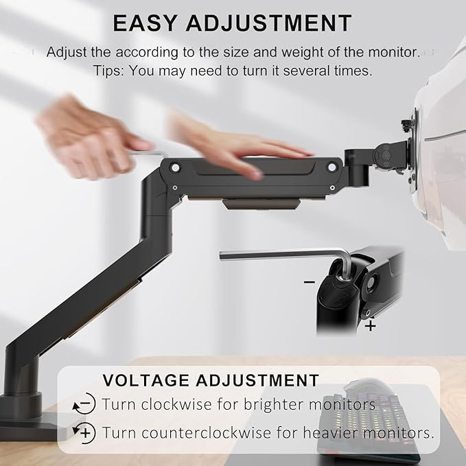 WALI Ultrawide Single Monitor Arm for 13-49 Inch Heavy Duty Curved Screens, up to 44 Lbs, Adjustable Single Monitor Desk Mount with C-Clamp, Grommet Base, 75/100mm VESA (GSM001XL), Black