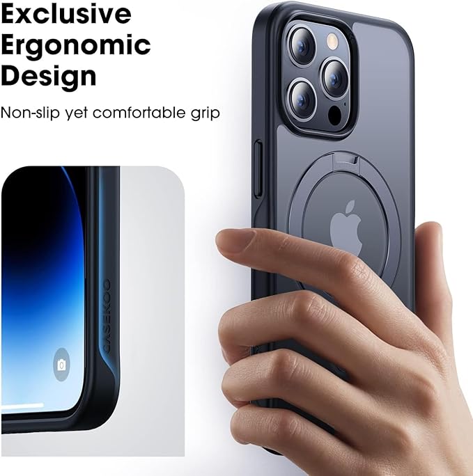 CASEKOO for iPhone 15 Pro Case with Magnetic Invisible Stand [Military Drop Protection] [Compatible with MagSafe] Shockproof Slim Translucent Matte Case 6.1 Inch, Black, for Man/Woman