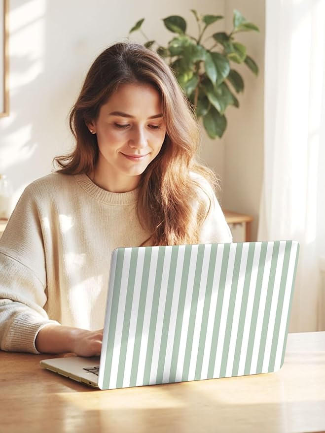 Seorsok Compatible with MacBook Pro 13 inch Case M2 2023,2022,2021-2016 A2338 M1 A2251 A2289 A2159 A1989 A1708 A1706,Cute Striped Plastic Hard Shell Case with Keyboard Cover,Green & White Stripes