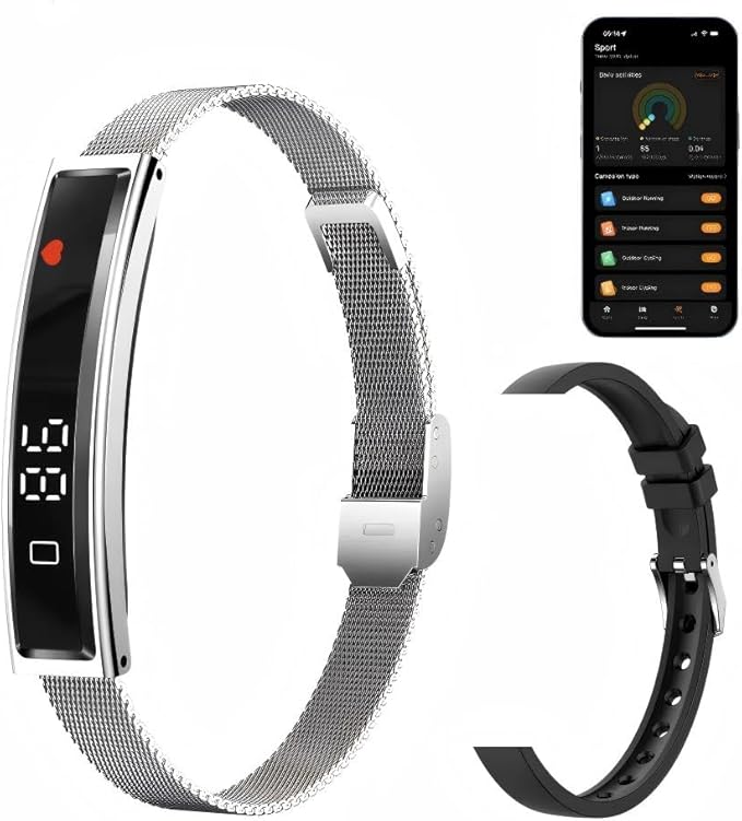 Health Smart Bracelet,Fitness Tracker with Heart Rate, Sleep Monitoring, Blood Oxygen, Step Counting for iOS and Android, No Subscription Fee, Waterproof(Silver)