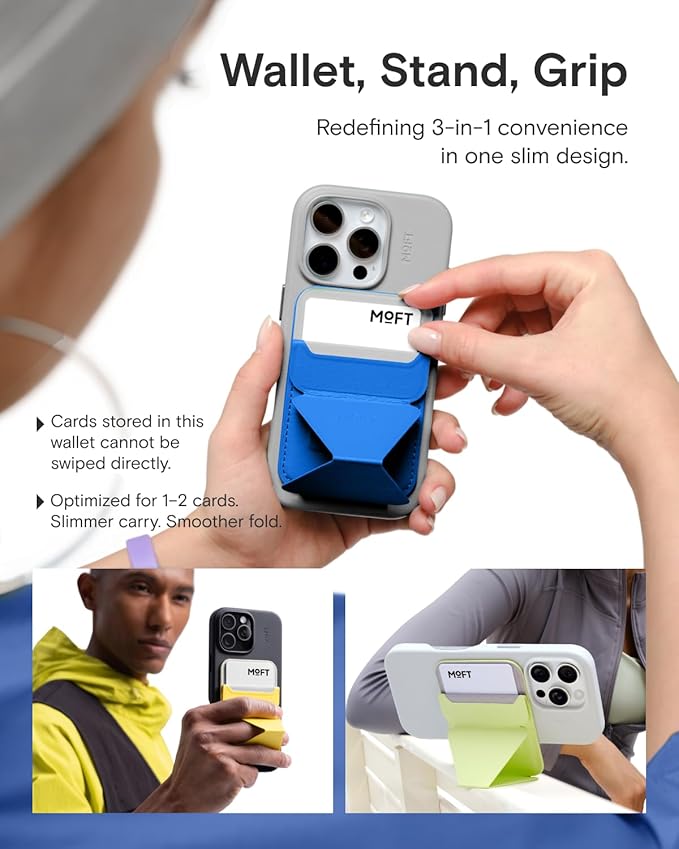 MOFT Magnetic Wallet Stand Compatible with iPhone 17/16/15/14/13/12 Series, Angle Adjustment & Magsafe Compatible MOVAS Phone Stand,Sapphire