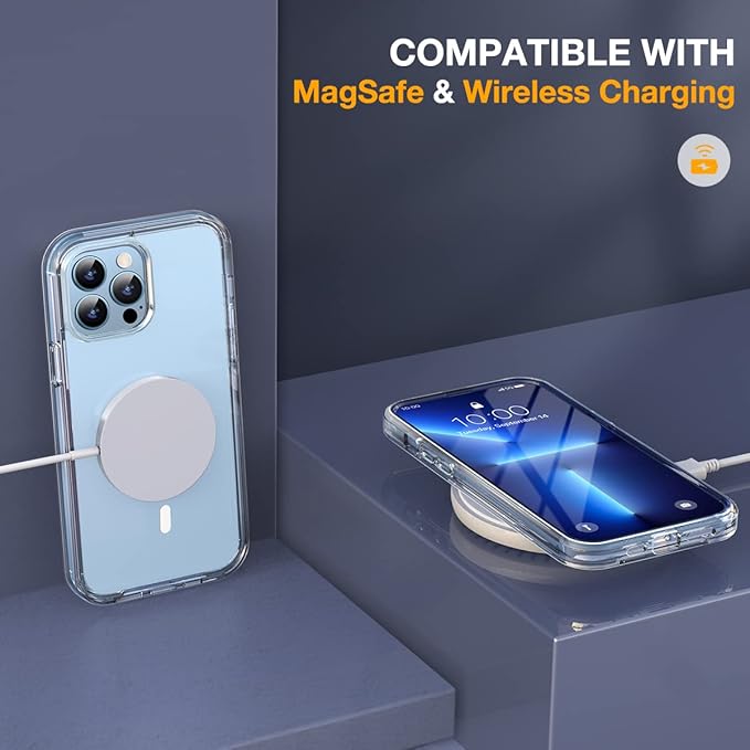 Miracase iPhone 13 Pro Max Glass Case - 2023 Upgrade Full-Body Clear Bumper with Magnetic Ring and 9H Screen Protector