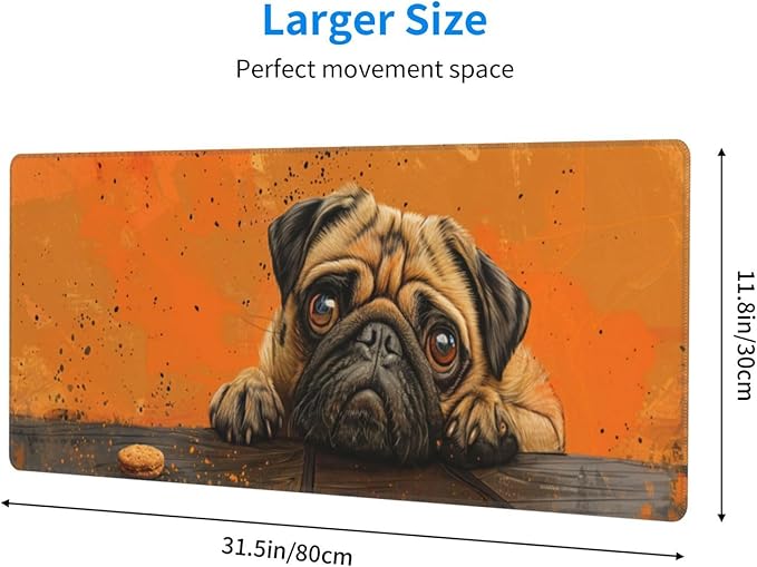 Mouse Pad Gaming - Large Mouse Pad for Desk with Waterproof Surface & Durable Design Desk Mat for Desktop & Office Accessories (Pensive Pug)