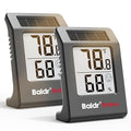2.2'' Digital Thermometer and Hygrometer Meter, Solar-Powered Indoor Temperature Sensor Humidity Monitor, Humidity Gauge for Baby Rooms, Bedrooms, Home, Office, and Wine Cellars, Black, 2Pack