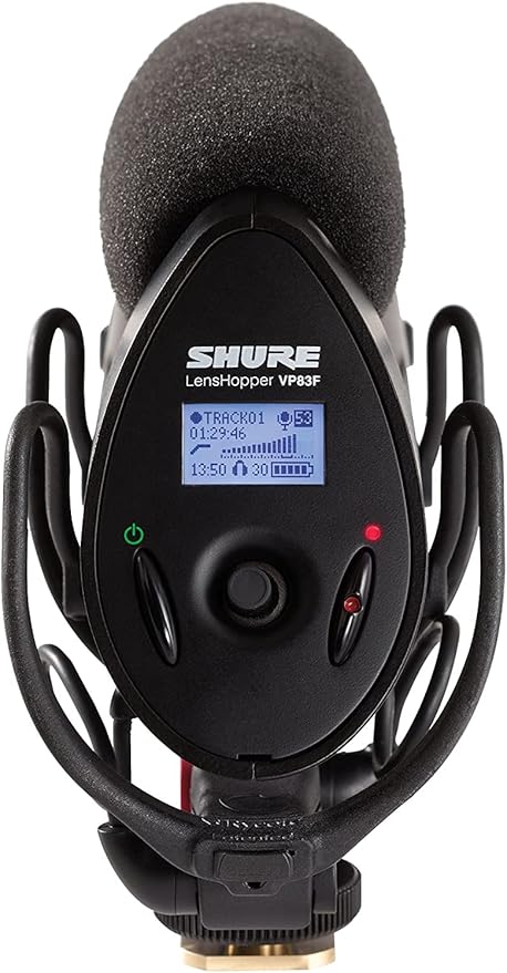 Shure VP83F LensHopper Camera-Mounted Condenser Shotgun Microphone with Integrated Digital Flash Recording - Windscreen, Superior RF Immunity, Backlit LCD, 5-Position Joystick, Rycote Lyre Shock Mount