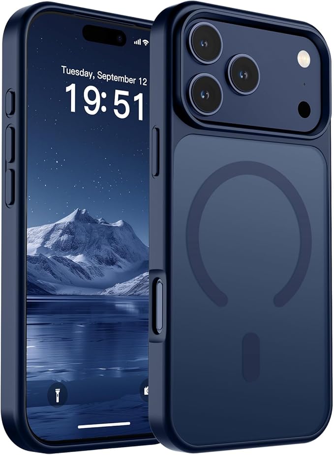 SUPFINE Magnetic for iPhone 17 Pro Max Case (Compatible with MagSafe)(Military Grade Drop Protection) Translucent Matte Shockproof with Anti-Fingerprint Phone Cover,Dark Blue