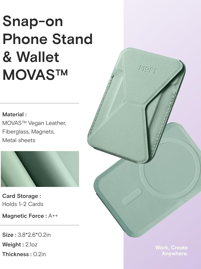 MOFT Magnetic Wallet Stand Compatible with iPhone 17/16/15/14/13/12 Series, Angle Adjustment & Magsafe Compatible MOVAS Phone Stand,Seafoam