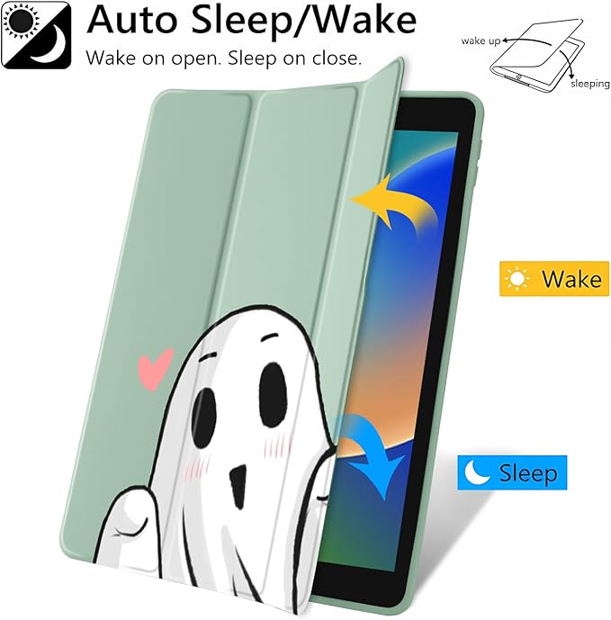 JOYLAND Cute Funny Ghost Pattern Case for iPad mini 7th(A17 Pro) 2024 / Mini 6th Generation 8.3" 2021,Clear Transparent Acrylic Hard Back Case with Pencil Holder Trifold Stand Tablet Cover