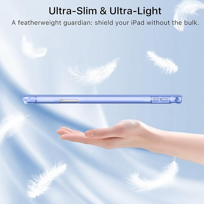 MoKo for iPad Air 11 inch Case (M4/M3/M2) 2026/2025/2024, iPad Air 5th/4th Gen 10.9 inch Case 2022/2020 with Pencil Holder, Slim Light Trifold Cover with Hard PC Translucent Back Shell, Periwinkle
