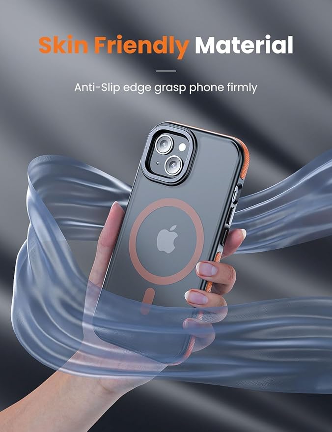 Tigowos for iPhone 15 Phone Case Fits MagSafe 10FT Drop Resistant Matte Skin Feeling Back Cover for iPhone 15 Case，Bumper Orange