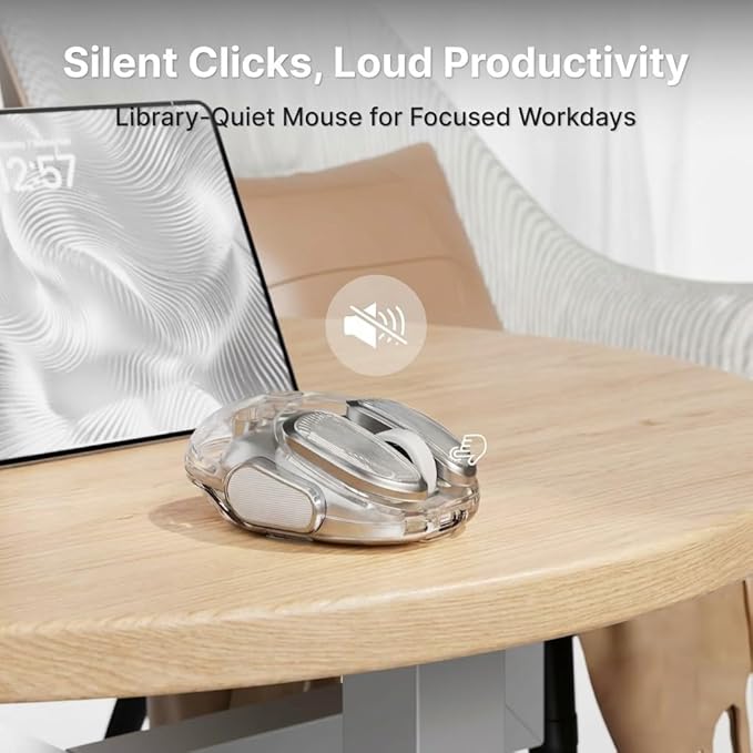 SEUNKWANG EWEADN Q9 Wireless Clear Mouse Dual Mode Bluetooth & 2.4G USB Computer Mouse with RGB Lighting, Silent Clicks, Multi-Device Compatibility for Laptop, PC, MacBook, iPad Cute Mouse-Sliver