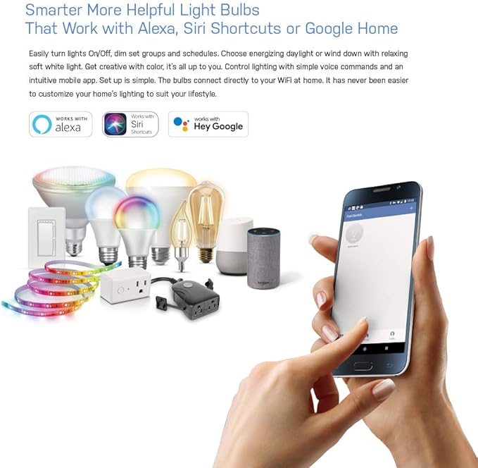 Feit Electric OM60/950CA/AG 60W Equivalent 2.4GHz WiFi Dimmable, No Hub Required, Alexa Google Assistant A19 Smart LED Light Bulb, 4.4" H x 2.3" D, 5000K Daylight (Pack of 2)